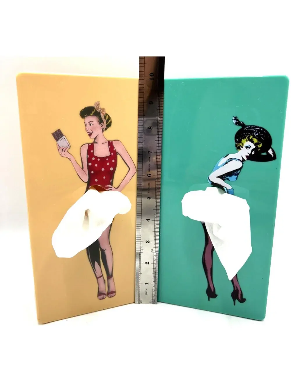 Pin-Up Girl1950s Retro-Style Flying Skirt Tissue Kleenex Box Dispensers Lot of 2